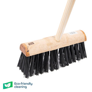 13" Half Round Wooden Yard Broom - PVC Bristle With 55" Handle