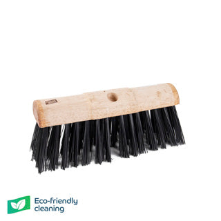 Wooden Yard Broom Half Round PVC Bristle With Hole 13"