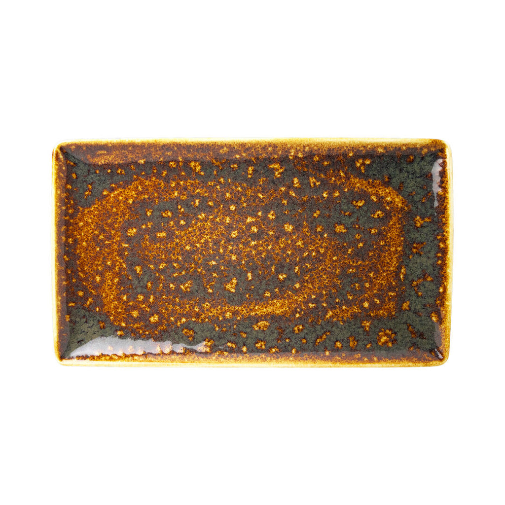 Ukcs Visual Vesuvius Amber Rectangle Three Plate 32 x 19cm (12 1/2