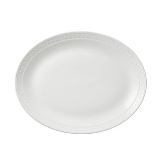 Bead Accent White Porcelain Oval Coupe Plate 34.25cm (13 1/2") - Box of 12