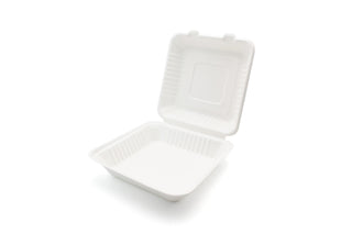 Pack Of 200 Bagasse Clamshell Biodegradable (229x229mm/9x9")