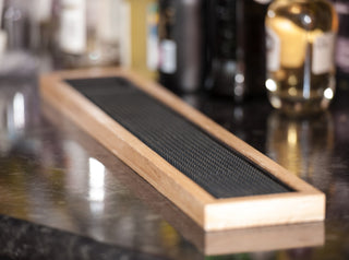 Deluxe Black Rubber Bar Mat With Wooden Frame 24″ x 4″