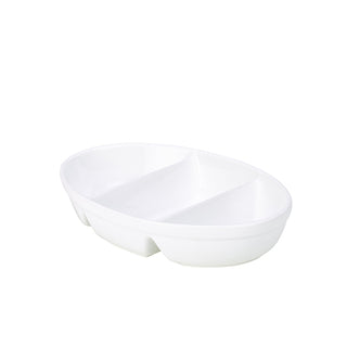 White Vitrified Porcelain 3-Section Vegetable Dish 28cm/11" with Rolled Edges – Hotelware Serving Dish for Hot & Cold Food (Pack of 4)