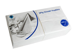 Pack Of 1000 White 3ply 8 Fold Dinner Napkins 40cm x 40cm