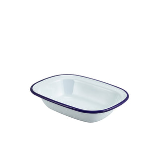 Rectangular Pie Dish 16/18/20cm White and Blue Enamel-Coated Steel Baking Serving Set 12