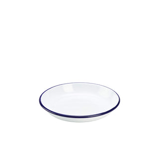 White Enamel Steel Rice & Pasta Plates with Blue Rim – 18cm, 20cm, 22cm & 24cm Round - Pack of 12