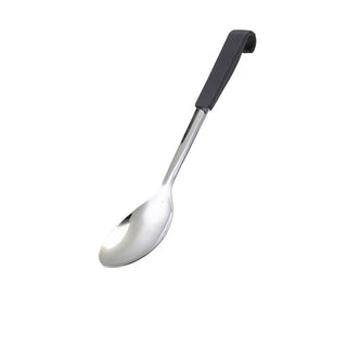 Black Handled Stainless Steel Serving Spoon with Vinyl Grip 34cm for Hot Buffet, Catering Service, Kitchen, Dining