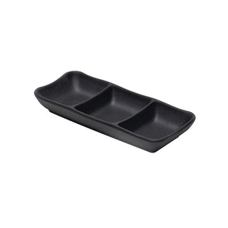 Zen Black Melamine 3 Compartment Tray 8 x 3cm for Sauce, Condiment, Desserts Serving, Pack of 6