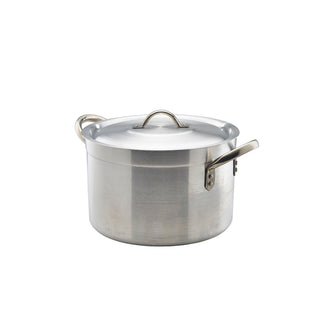Aluminium Stewpan with Lid Premium Stockpot Casserole Handled Stew Pan Satin Finish - 5.5L/ 7L/ 11.5L/ 14L/ 18L/ 24.5L/ 34L/ 49L/ 65L
