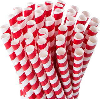 Pack Of 250 9" 12mm Bore Red & White Paper Bubble Tea Straws