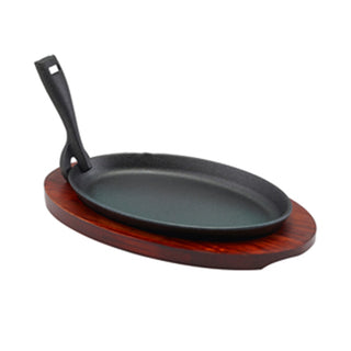 Cast Iron Sizzler Platter & Wooden Trivet 9.75" & 11" Hot Live Sizzler Serving Pack of 6