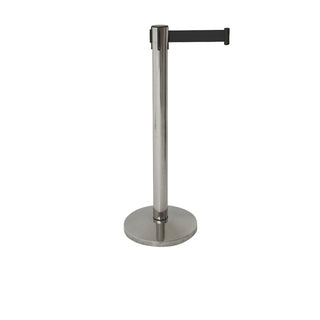 Stainless Steel Barrier Post with Retractable Black Belt – 91×32cm (H×Dia), Weighted Base - Pack of 2