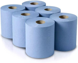 Pack Of 6 Embossed Centrefeed Blue Roll 2ply 150Mtr
