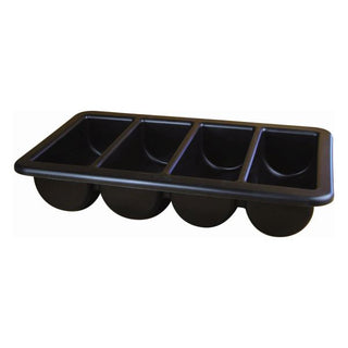 Black Polypropylene Cutlery Tray GN 1/1 – 4-Compartment 53×32.5×10cm for Catering & Commercial Kitchens