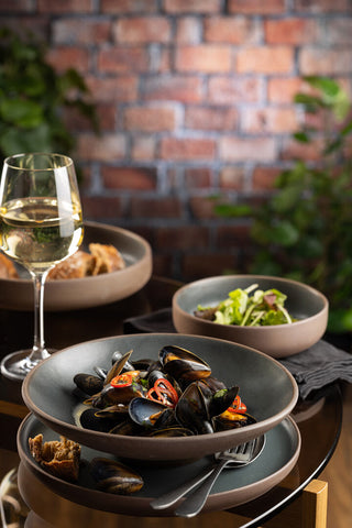 Ceramic Plates, Bowls & Mugs Dishwasher Safe, Vitrified Hybrid Clay - Scout Tableware Collection (Box of 6)