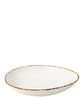 White Ceramic Coupe Bowl for Catering & Table Service, Hand-Finished Brown Rim, 26cm (10.25 Inch), Box of 6