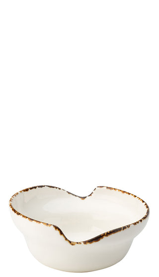 Irregular Porcelain Bowl 16cm White with Brown Rim, Textured Serving Bowl for Catering & Table Presentation – Box of 6