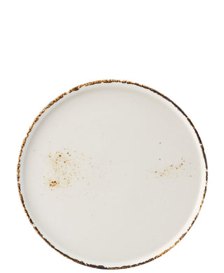 White Ceramic Coupe Plates for Catering & Table Service, Hand-Finished Brown Rim, 23cm, 27cm & 30cm, Box of 6