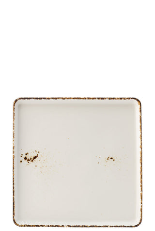 Square Porcelain Plates 19cm & 25.5cm White with Brown Rim, Catering Dinner & Side Plates – Box of 6