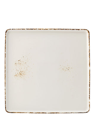 Square Porcelain Plates 19cm & 25.5cm White with Brown Rim, Catering Dinner & Side Plates – Box of 6