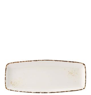 Oblong Porcelain Serving Plates 30cm & 37cm White with Brown Rim, Rectangular Catering Plates for Food Presentation – Box of 6