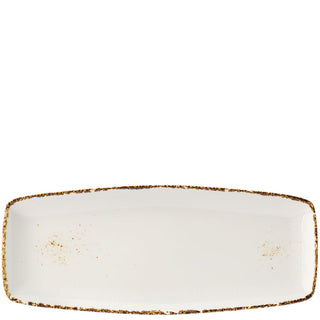 Oblong Porcelain Serving Plates 30cm & 37cm White with Brown Rim, Rectangular Catering Plates for Food Presentation – Box of 6