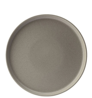 Round gray ceramic plate on a white background