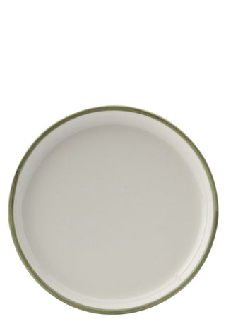 Homestead Ceramic Walled Plates | White Porcelain Dinner & Serving Plates with Painted Rim | Pack of 6