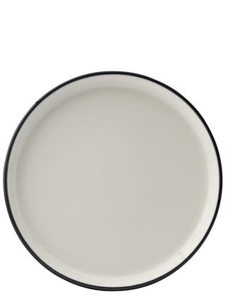 Homestead Ceramic Walled Plates | White Porcelain Dinner & Serving Plates with Painted Rim | Pack of 6