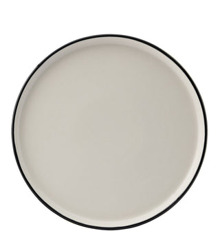 Homestead Ceramic Walled Plates | White Porcelain Dinner & Serving Plates with Painted Rim | Pack of 6