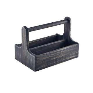 Black Acacia Wooden Table Caddy Two-Compartment Premium Condiments Organiser For Restaurants, Cafes
