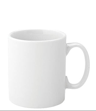12 x Pure White Economy Traditional Straight Sided Tea Mugs - 340ml (12oz) - Large Porcelain Latte Coffee Cups Set
