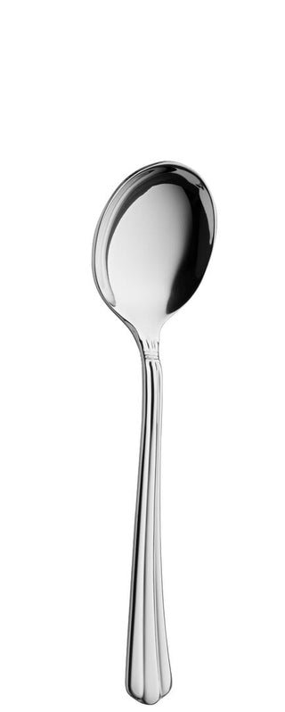 Soup Spoons, Byblos Collection Stainless Steel Cutlery, Ribbed Handle Design, Fine Dining Service Spoon - Set of 12
