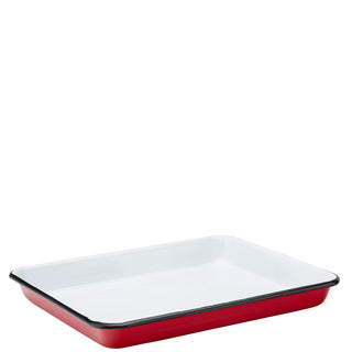 Enamel Red Baking Tray, Eagle Collection, Heritage Design, 28cm, Blue Rim, Dishwasher Safe, Pack of 6