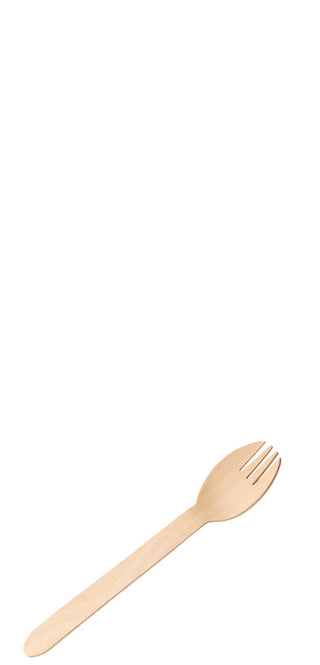 Birch Wood Sporks, Disposable Wooden Cutlery, 15.5cm, Eco-Friendly, Takeaway & Event Food Service - Pack of 100/ 1000