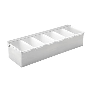 4/5/6 Compartment Condiment Holder Stainless Steel Bar Caddy Multi Insert Garnish Organiser For Home & Commercial Use - Silver