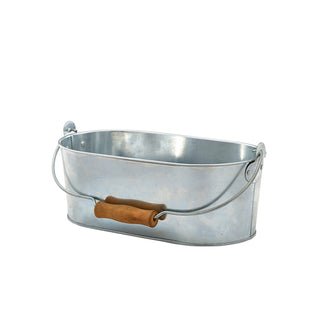 Galvanised Steel Table Caddy with Wooden Handle – Oval and Rectangular Designs for Table Organisation & Bar Service
