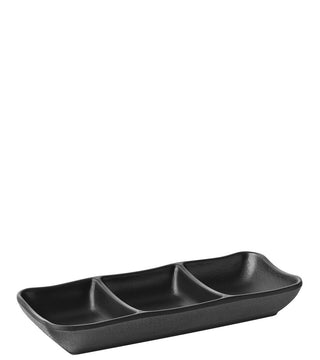 Spirit Divided Dip Dish 7.5" x 3" (19.5 x 8cm) - Black Melamine, Dishwasher Safe - Set of 6