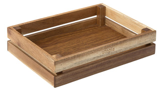 Acacia Crate 10 x 7.5" (25.5 x 20cm) - Wooden Tray for Casual Serving, Perfect for Burgers & Fries - Set of 6
