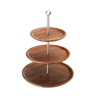 3 Tier Acacia Wood Sharing Platter with Handle | Wooden Food Presentation Display Stand