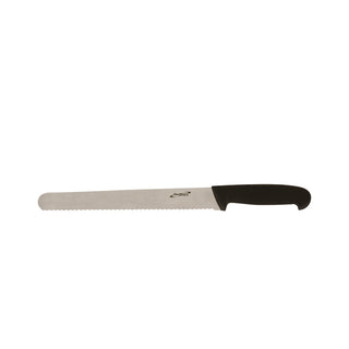 Serrated Slicing Knife 25.4cm/10" with Molybdenum Steel Full Tang Blade & Polypropylene Handle – Catering Knives (Black)