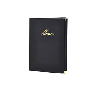 Premium Black Faux Leather A4/ A5 Menu Holder - 4 Pages to View Sleek Display Folder for Restaurants, Cafe or Bar