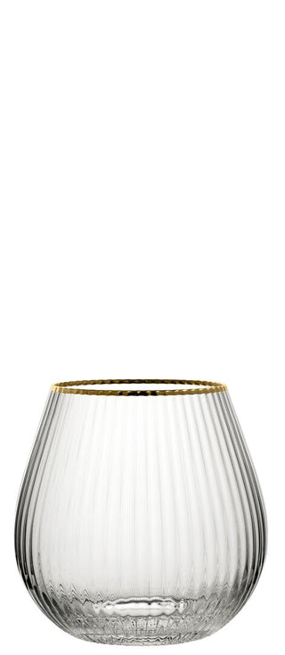 Hayworth Stemless Gin Glasses – Handmade Textured Glass Stemless Gin & Cocktail Goblets with Gold Rim, 22oz (65cl), Box of 6