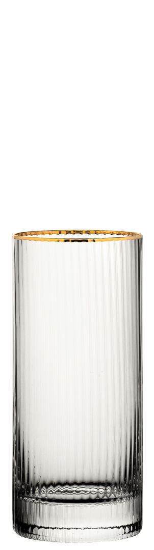 Hayworth Hiball Glasses – Handmade Textured Glass Highball & Cocktail Glasses with Gold Rim, 12.25oz (35cl), Box of 6