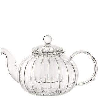 Illusion Teapot 33.5oz (95cl) with Glass Infuser – Ribbed Soda Lime Glass, Dishwasher Safe – Box of 1