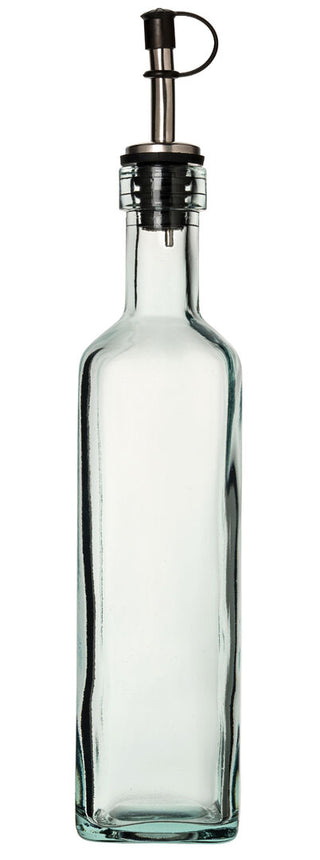 Piri Square Oil Bottle – 14oz (40cl), Recycled Glass, Stainless Steel Pourer, Green – Box of 6