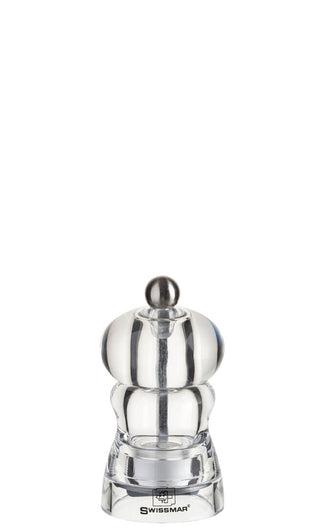 Acrylic Salt Mill 4" (10cm) with Ceramic Grinder – Clear Refillable Tabletop Salt Grinder, Box of 6