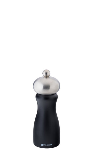 Black Matte Salt Mill 6in (15cm) – Beech Wood, Ceramic Grinder, Adjustable Grind, Stainless Steel Top, Box of 6