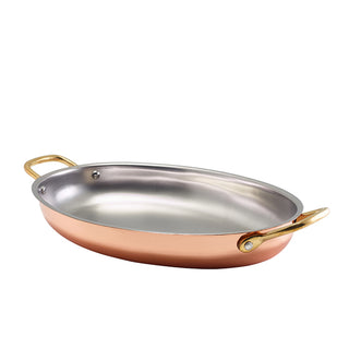 Copper-Plated Stainless Steel Oval Serving Dish with Brass Handles – (Pack of 3)
