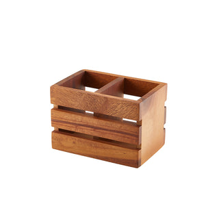 Acacia Wood Cutlery Holder with 2 Compartments for Tabletop Storage and Service Presentation